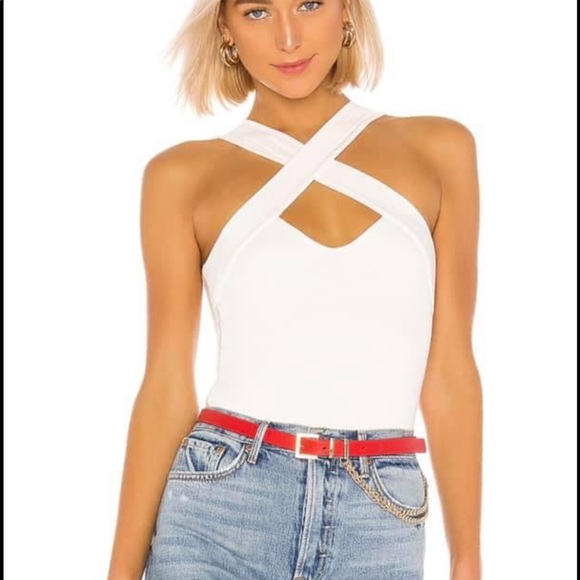 superdown Tops - Superdown Gene Cross Front Bodysuit in White